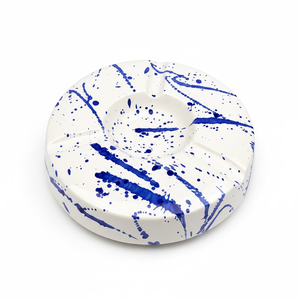 Ashtray - Dominique London Round Blue Blob - 3 Cigars