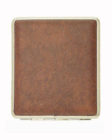 Cigarette Case - Simili Chrome/Brown Leather - 18 Cigarettes