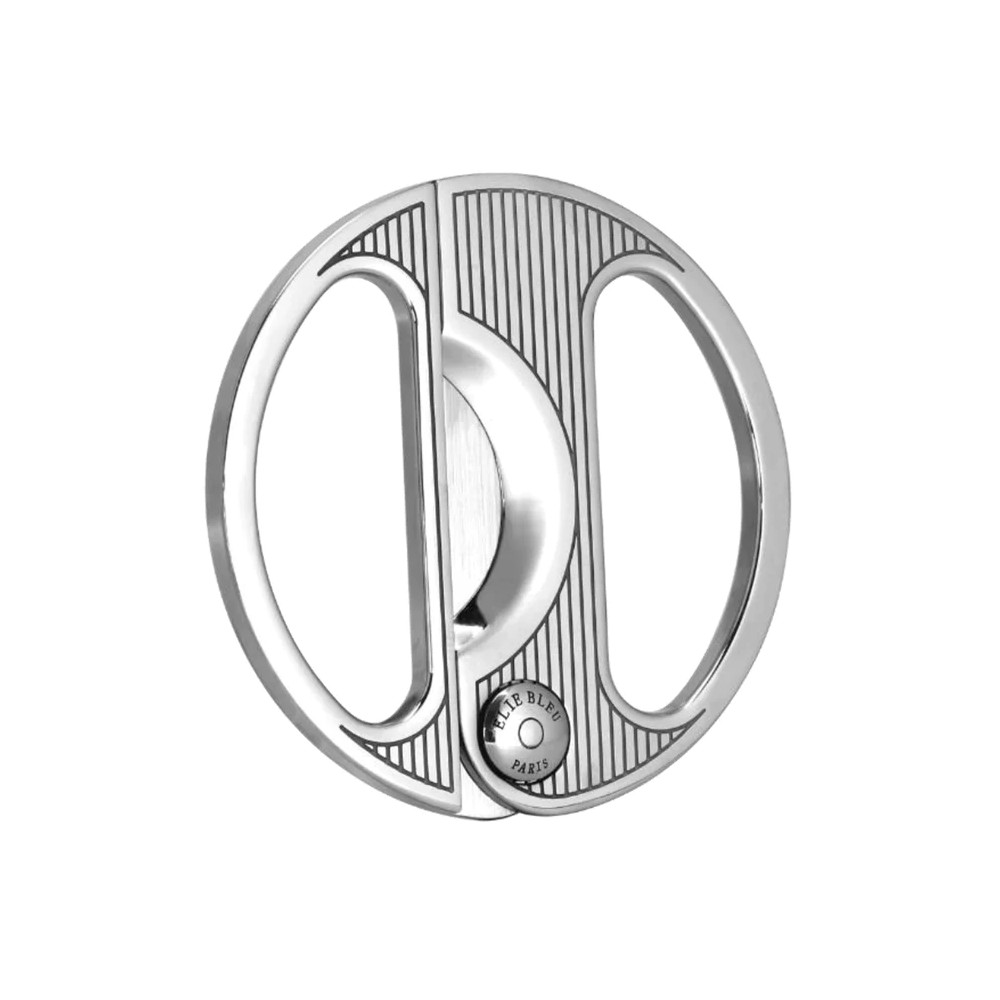 Cigar Cutter - Elie Bleu Round Silver Pinstripe