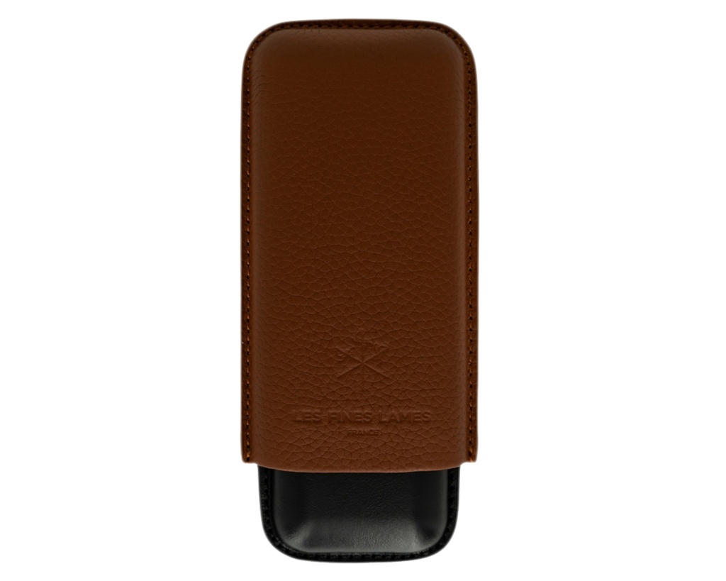 Cigar Case - Les Fines Lames Pebble Leather Brown - 2 Cigars