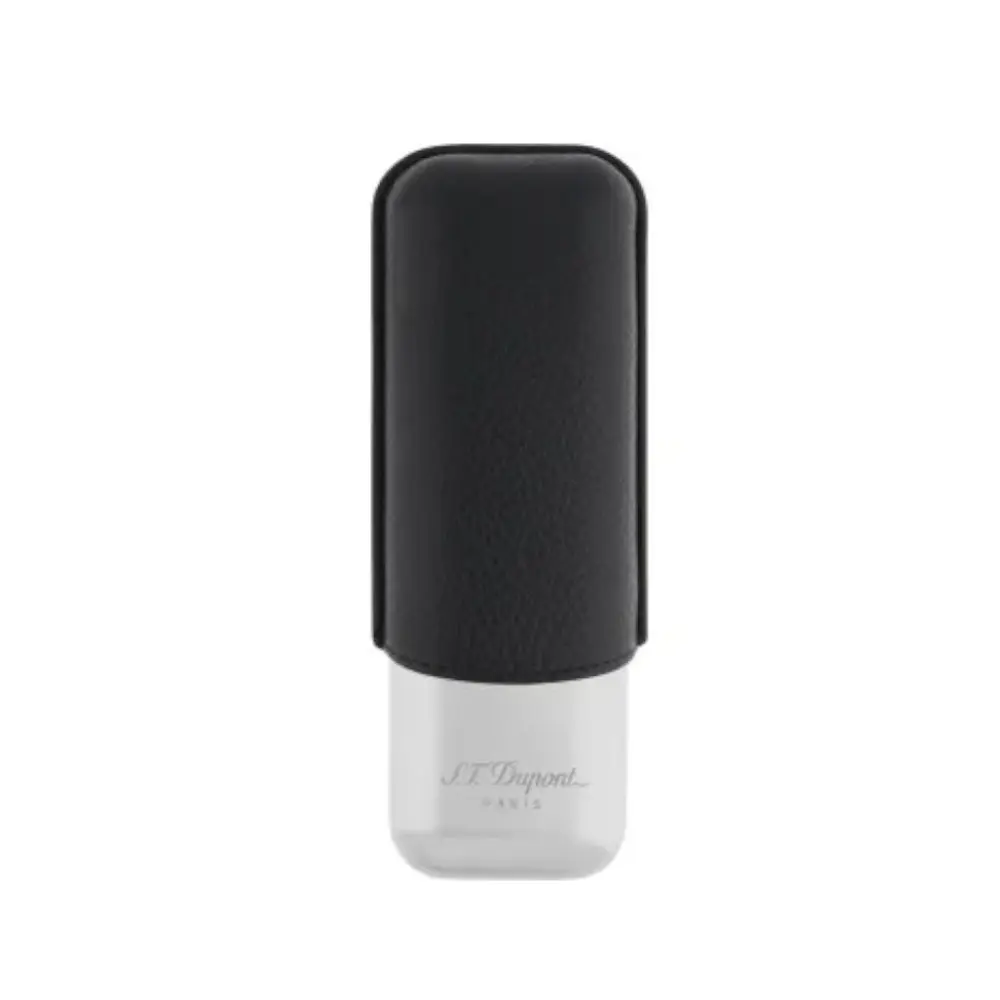 Cigar Case - S.T. Dupont Black Leather/Chrome - 2 Cigars