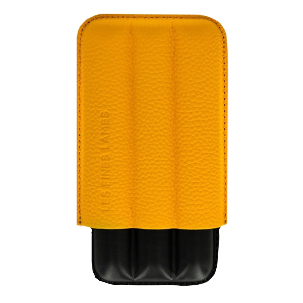 Cigar Case - Les Fines Lames Yellow Pebble Leather - 3 Cigars