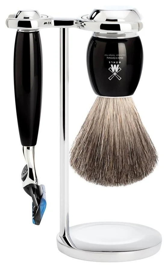 Shaving Accessories - Muhle Vivo Set Of 3 Fusion Razor, Brush & Holder Black