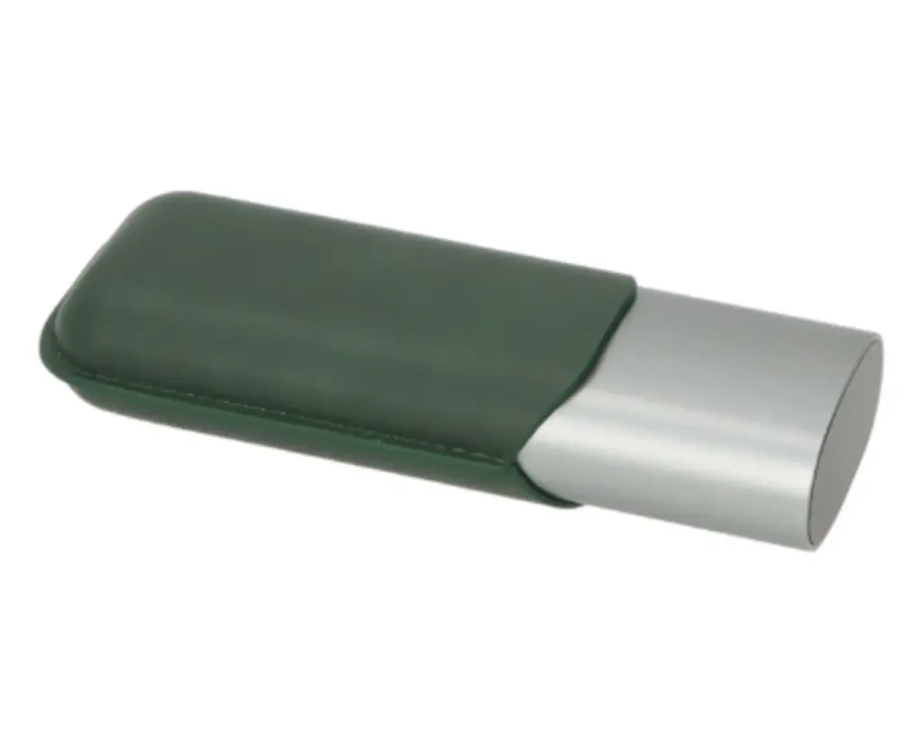 Cigar Case - Angelo Anodised Aluminium Grey/Green 2 Cigars