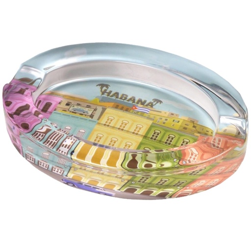 [39287] Ashtray - Glass Oval Cuba Havana - 2 Cigars