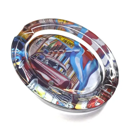 [49245] Ashtray - Glass Oval Cuba Car - 2 Cigars